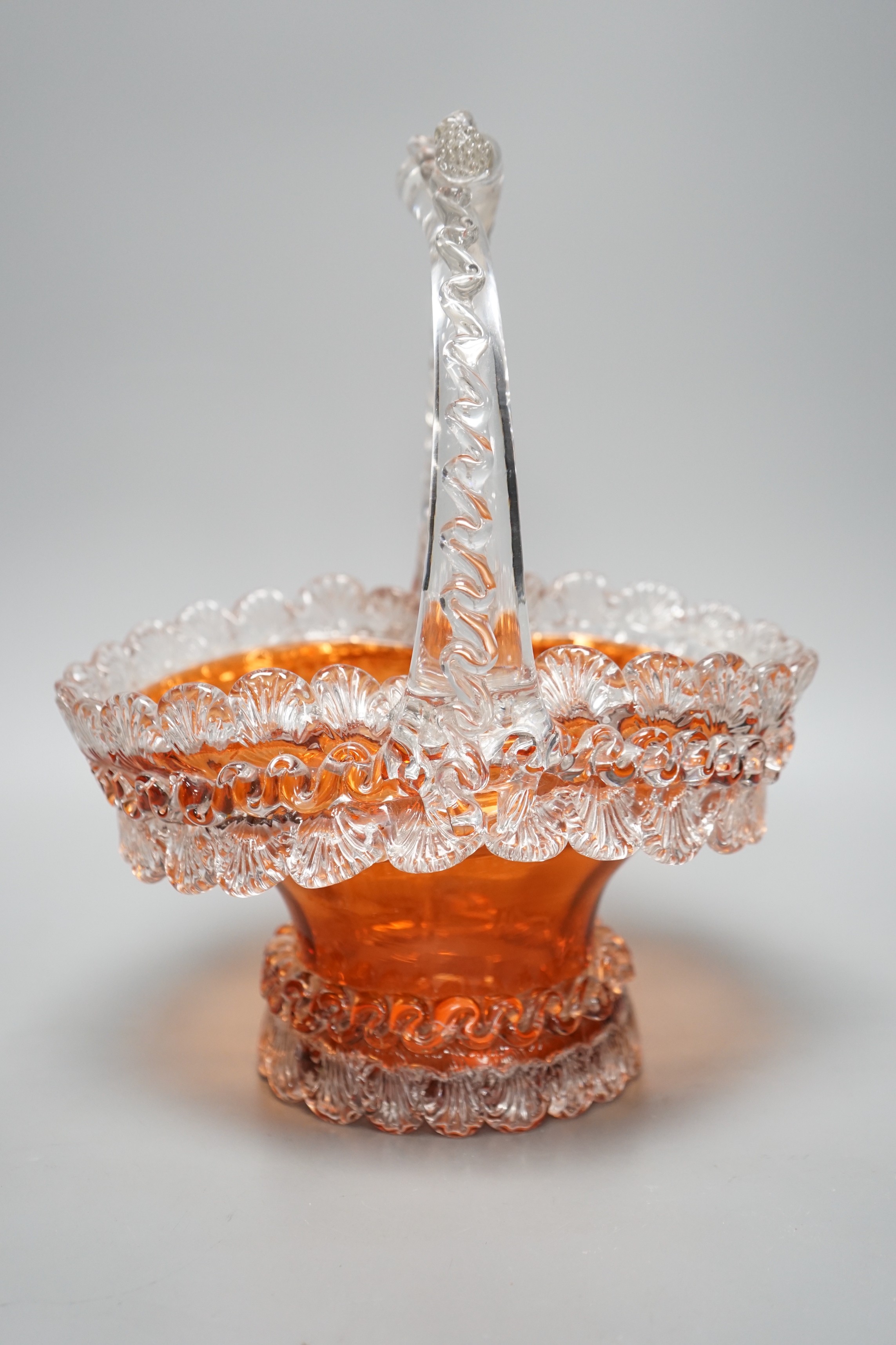 A Thomas Webb coloured glass basket, 32cm